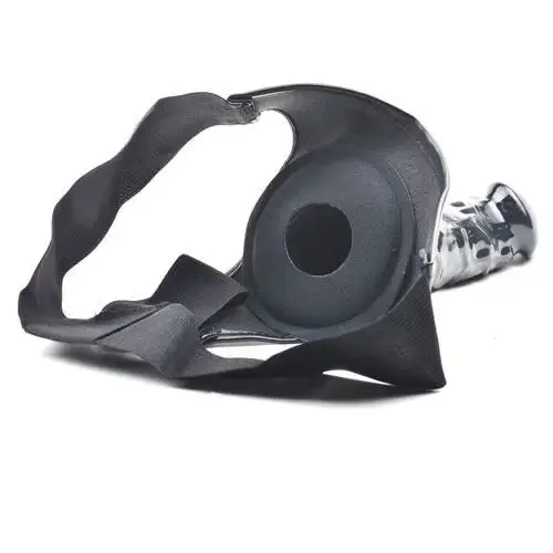 8-inch Black Large Hollow Strap on Dildo with Harness