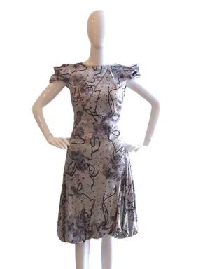 Alexander McQueen avante garde bubble sleeve silver silk dress