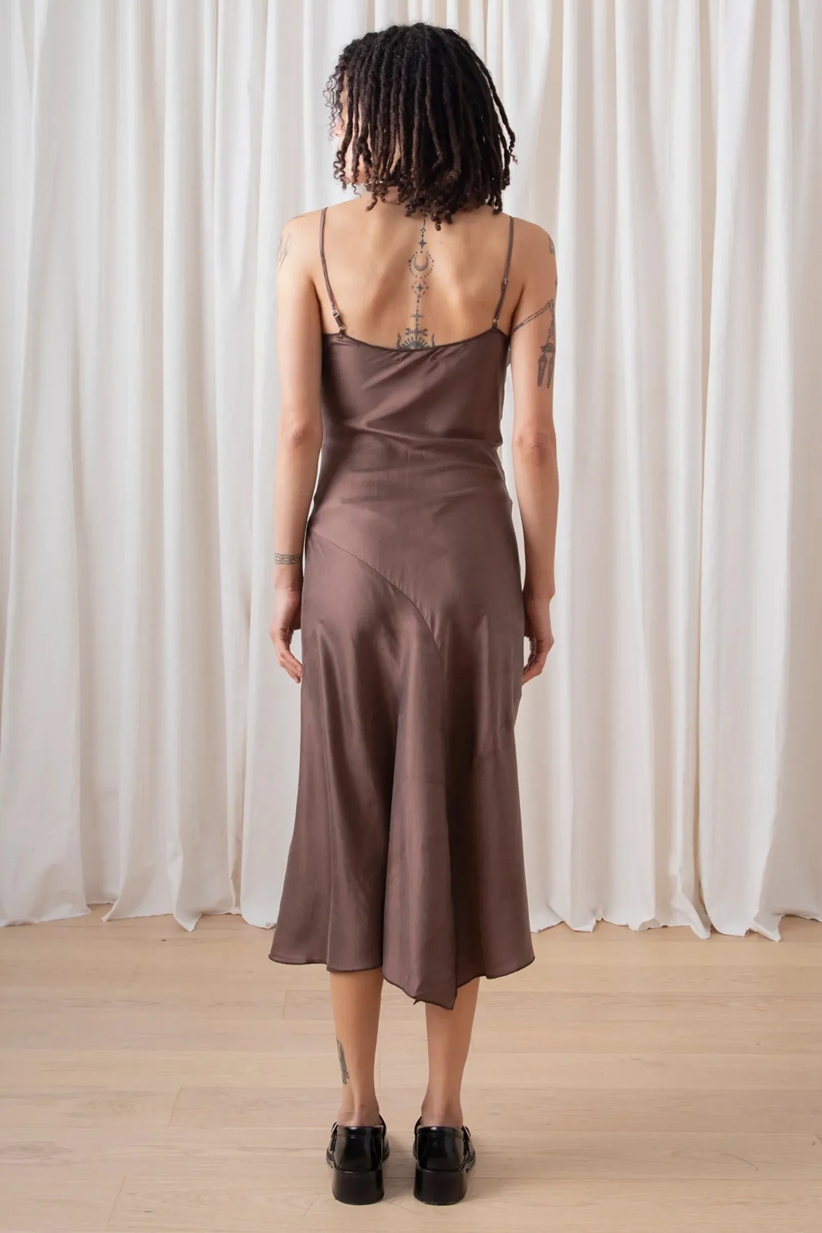 Ali Golden Asymmetrical Silk Tank Dress in Taupe