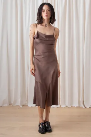 Ali Golden Asymmetrical Silk Tank Dress in Taupe