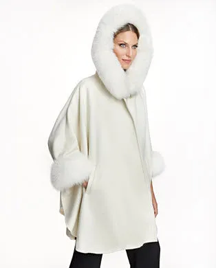 Alpaca Blend Cape With Fox Trim