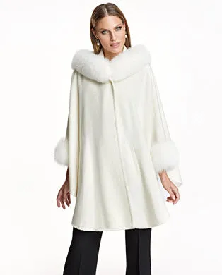 Alpaca Blend Cape With Fox Trim