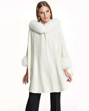 Alpaca Blend Cape With Fox Trim
