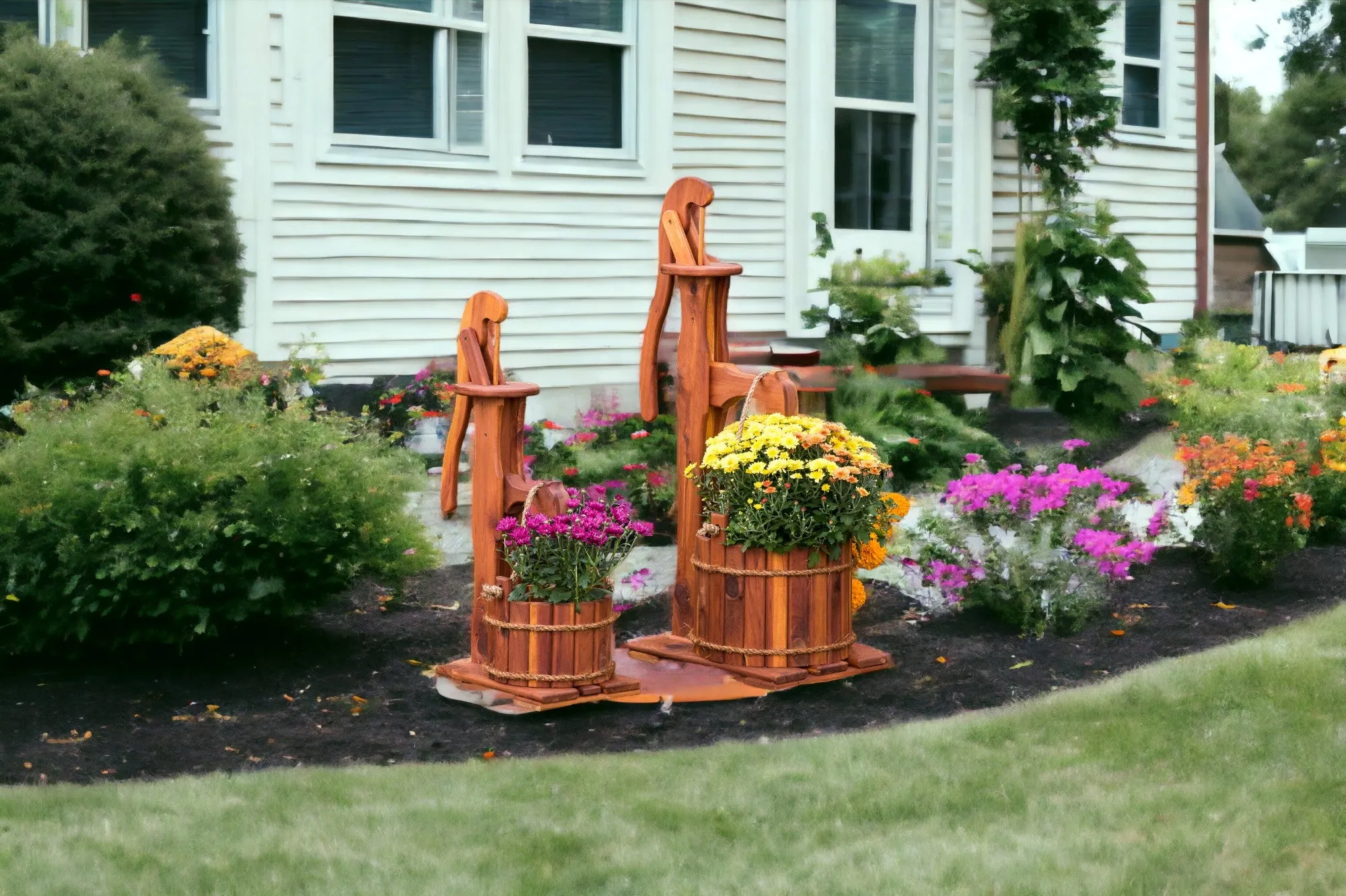 Amish Made Cedar Water Pump Planters