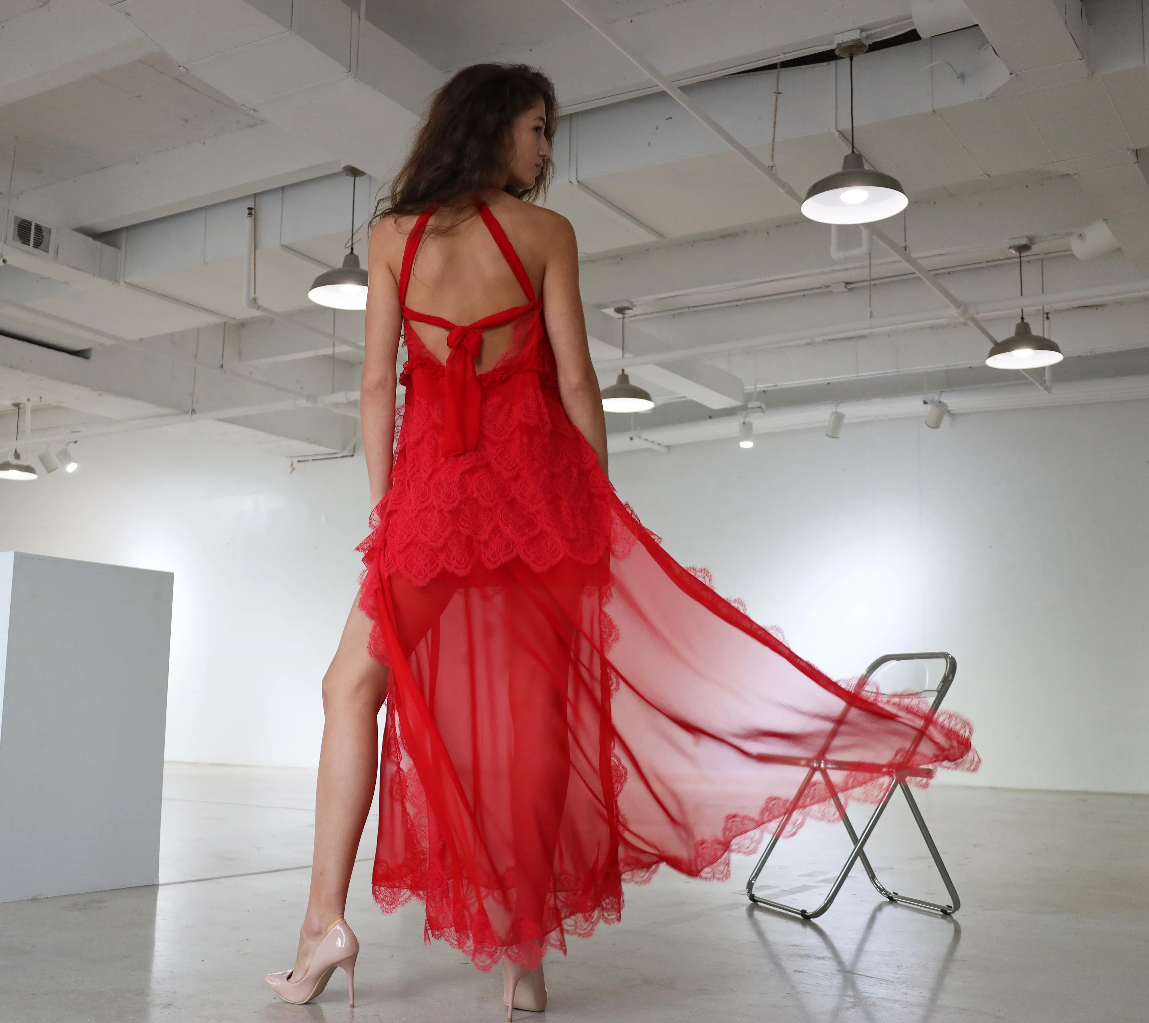 Amore Silk and Lace Red Dress