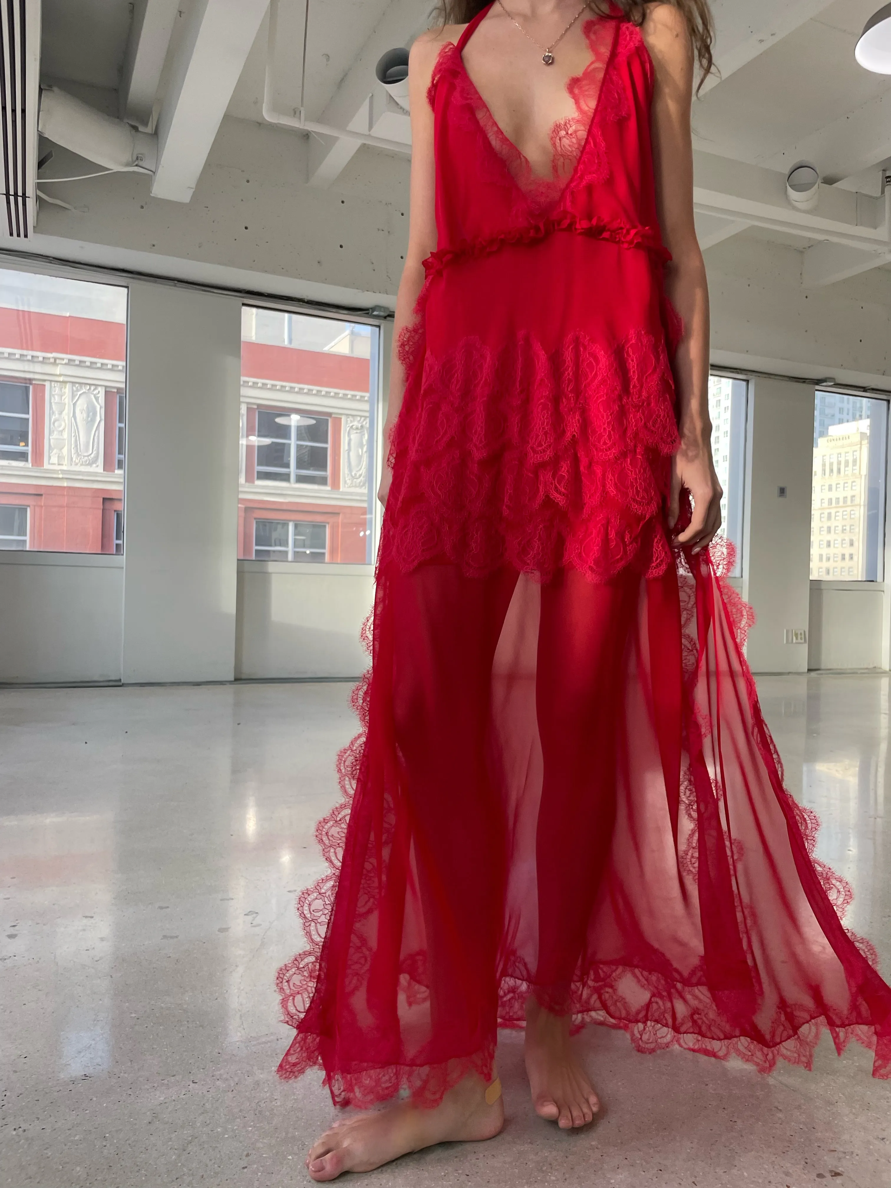 Amore Silk and Lace Red Dress