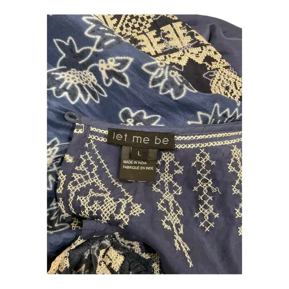 Anthropologie Let Me Be Women’s Blue White  Embroidered Tassels Dress Size L