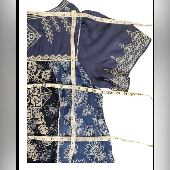 Anthropologie Let Me Be Women’s Blue White  Embroidered Tassels Dress Size L
