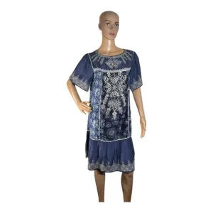 Anthropologie Let Me Be Women’s Blue White  Embroidered Tassels Dress Size L