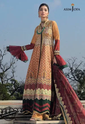 Asim Jofa Embroidered Lawn Dress in Rust Color #M0089