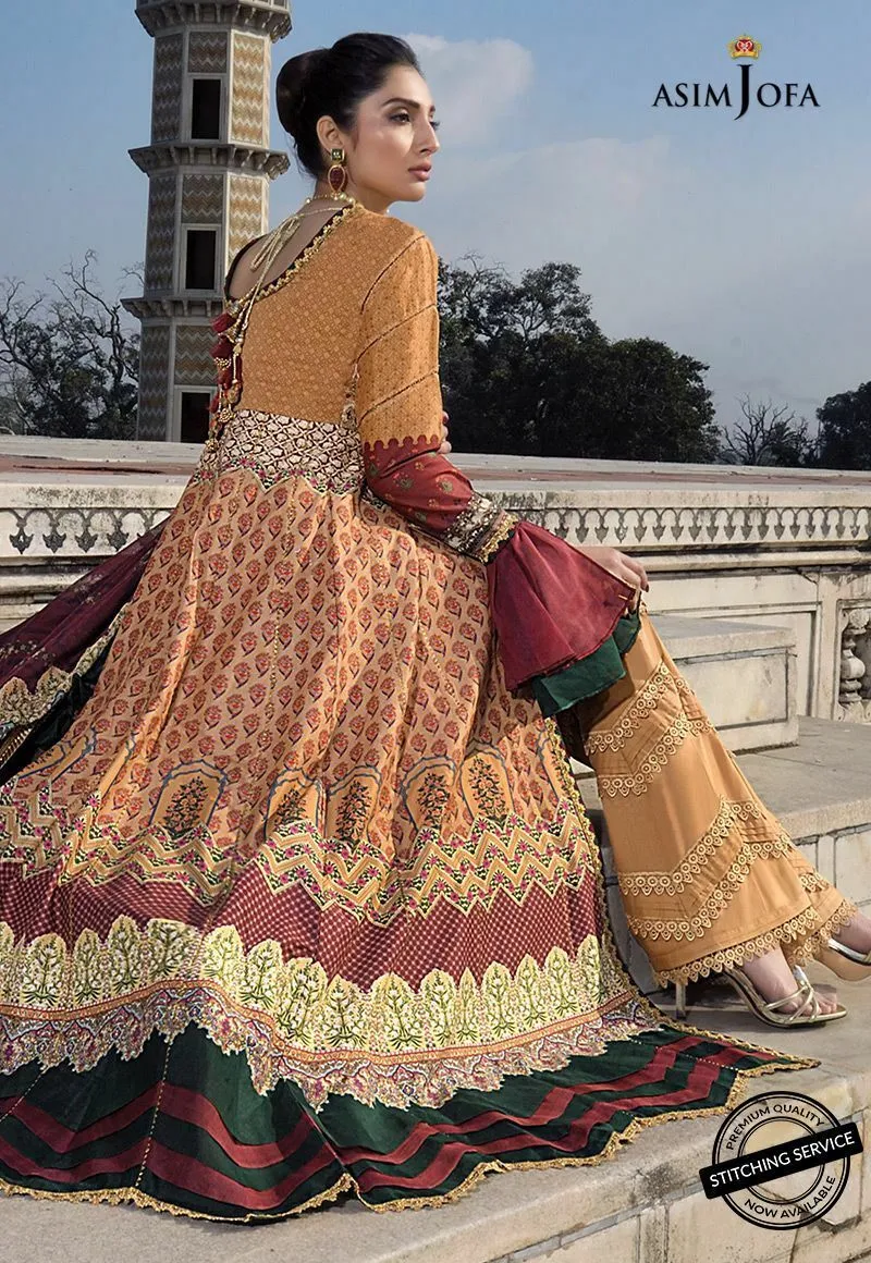 Asim Jofa Embroidered Lawn Dress in Rust Color #M0089