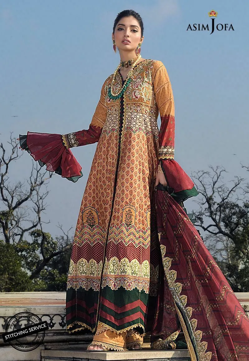 Asim Jofa Embroidered Lawn Dress in Rust Color #M0089