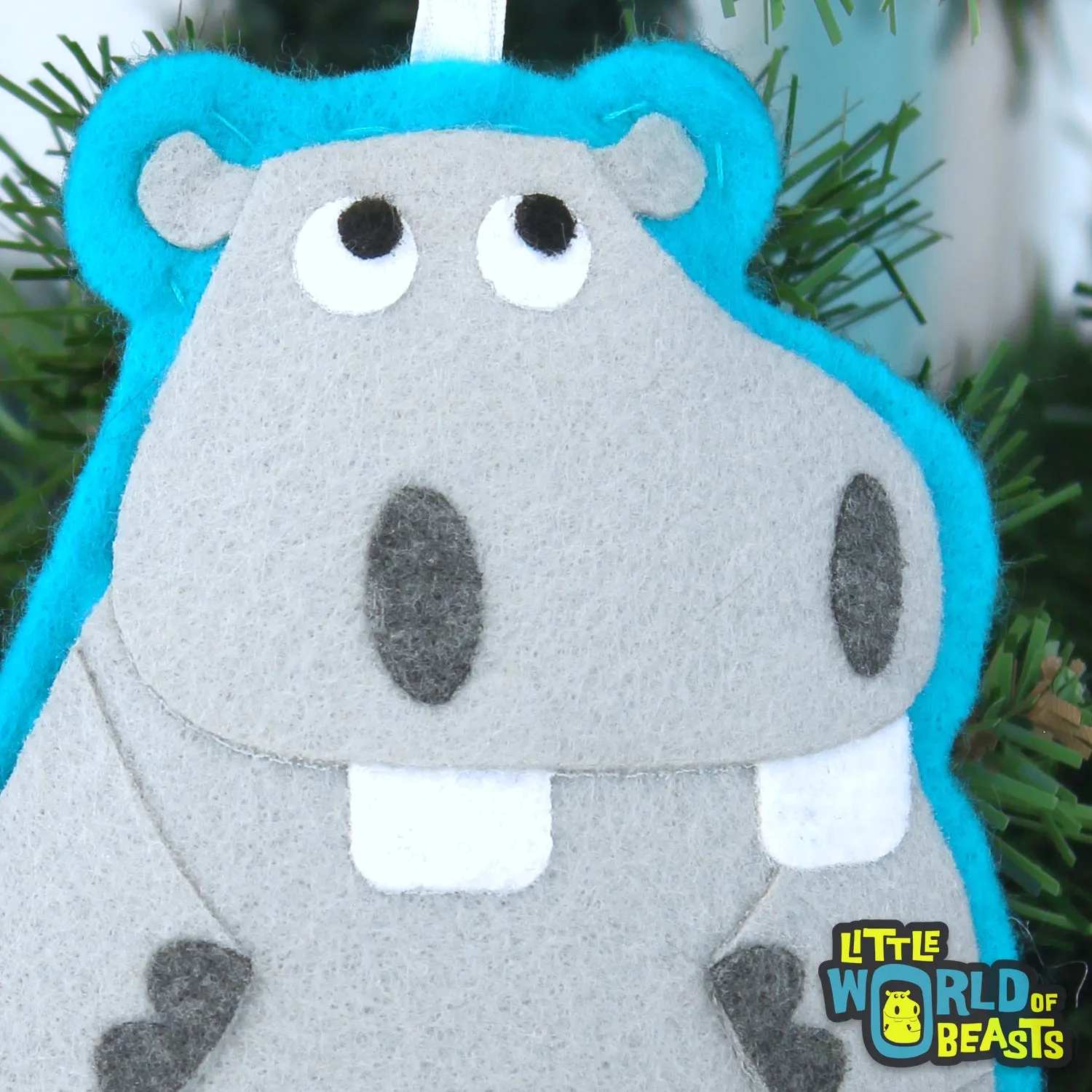 Beauregard the Hippo Felt Animal Ornament
