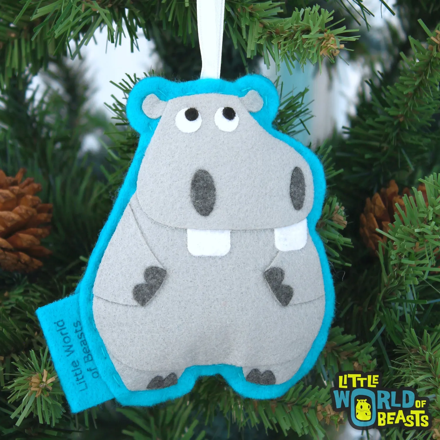 Beauregard the Hippo Felt Animal Ornament