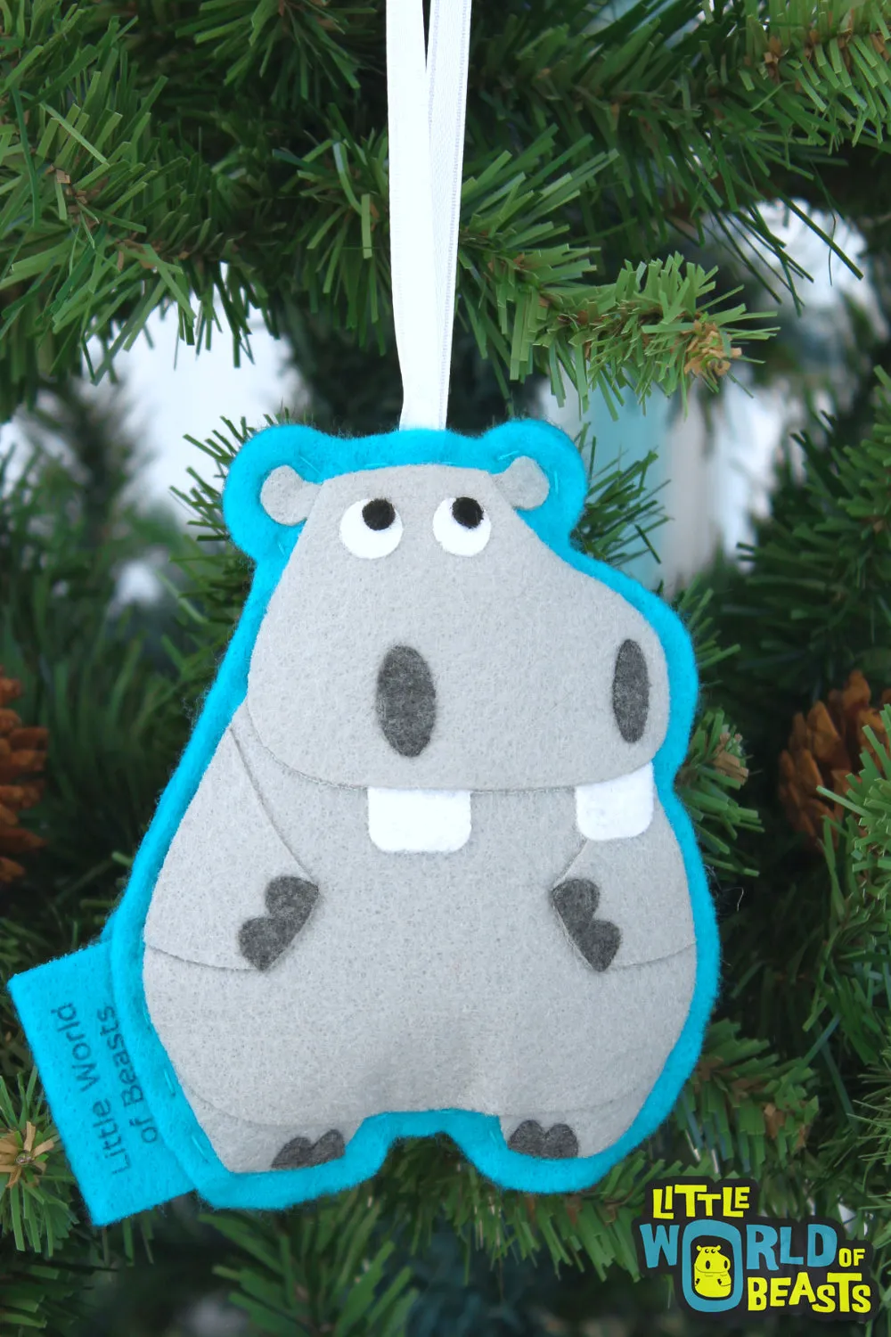 Beauregard the Hippo Felt Animal Ornament