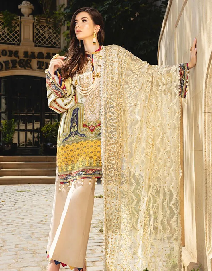 Beautiful Pakistani embroidered linen outfit in skin color # P2403