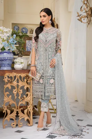 Beautiful Pakistani embroidered net outfit in silver grey color # P2331