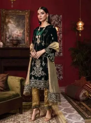 Beautiful Pakistani velvet embroidered outfit in elegant black color # P2455