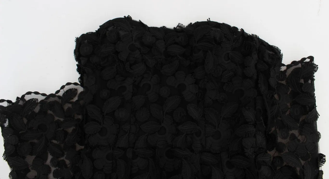 Black Floral Lace Shift Midi A-Line Dress