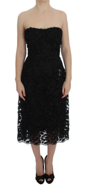 Black Floral Lace Shift Midi A-Line Dress