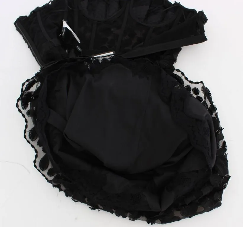 Black Floral Lace Shift Midi A-Line Dress