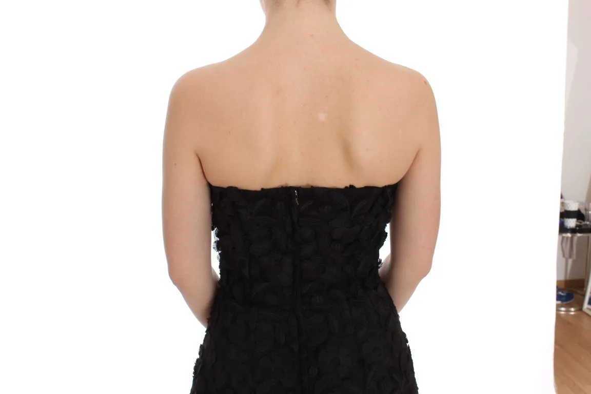 Black Floral Lace Shift Midi A-Line Dress