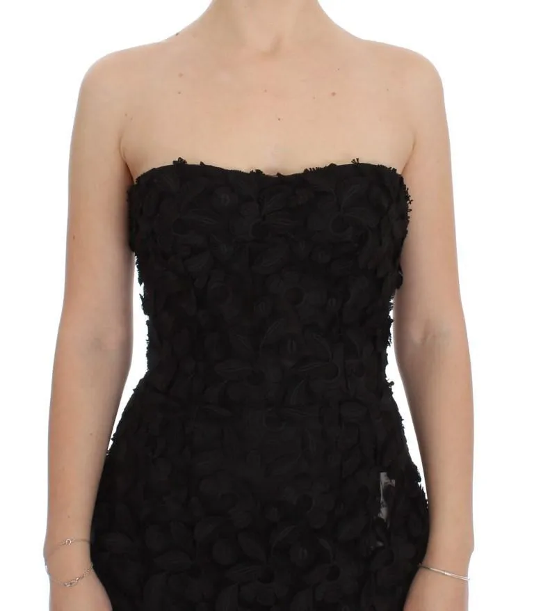 Black Floral Lace Shift Midi A-Line Dress