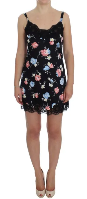 Black Floral Silk Lace Lingerie Chemise