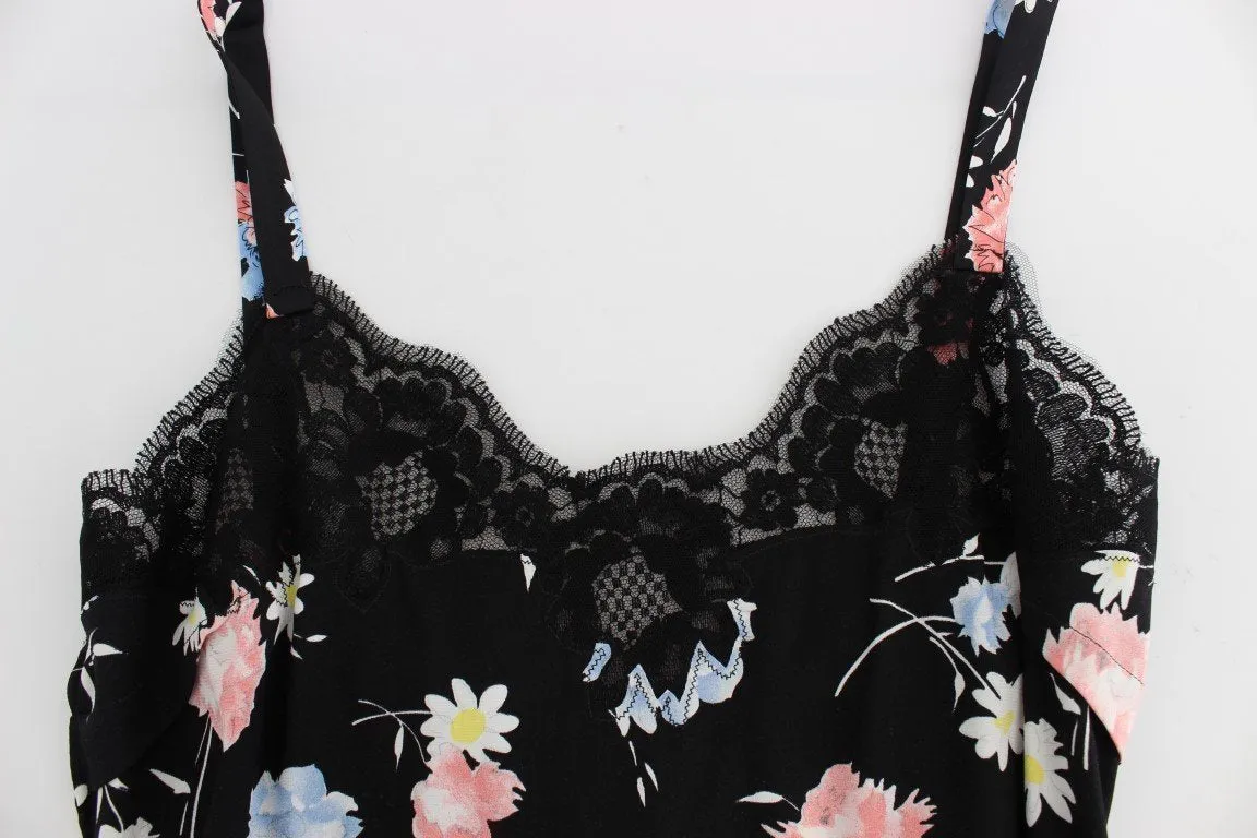 Black Floral Silk Lace Lingerie Chemise