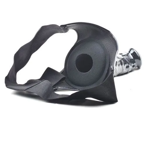 Black Hollow Strap On With Harness 8 Inch