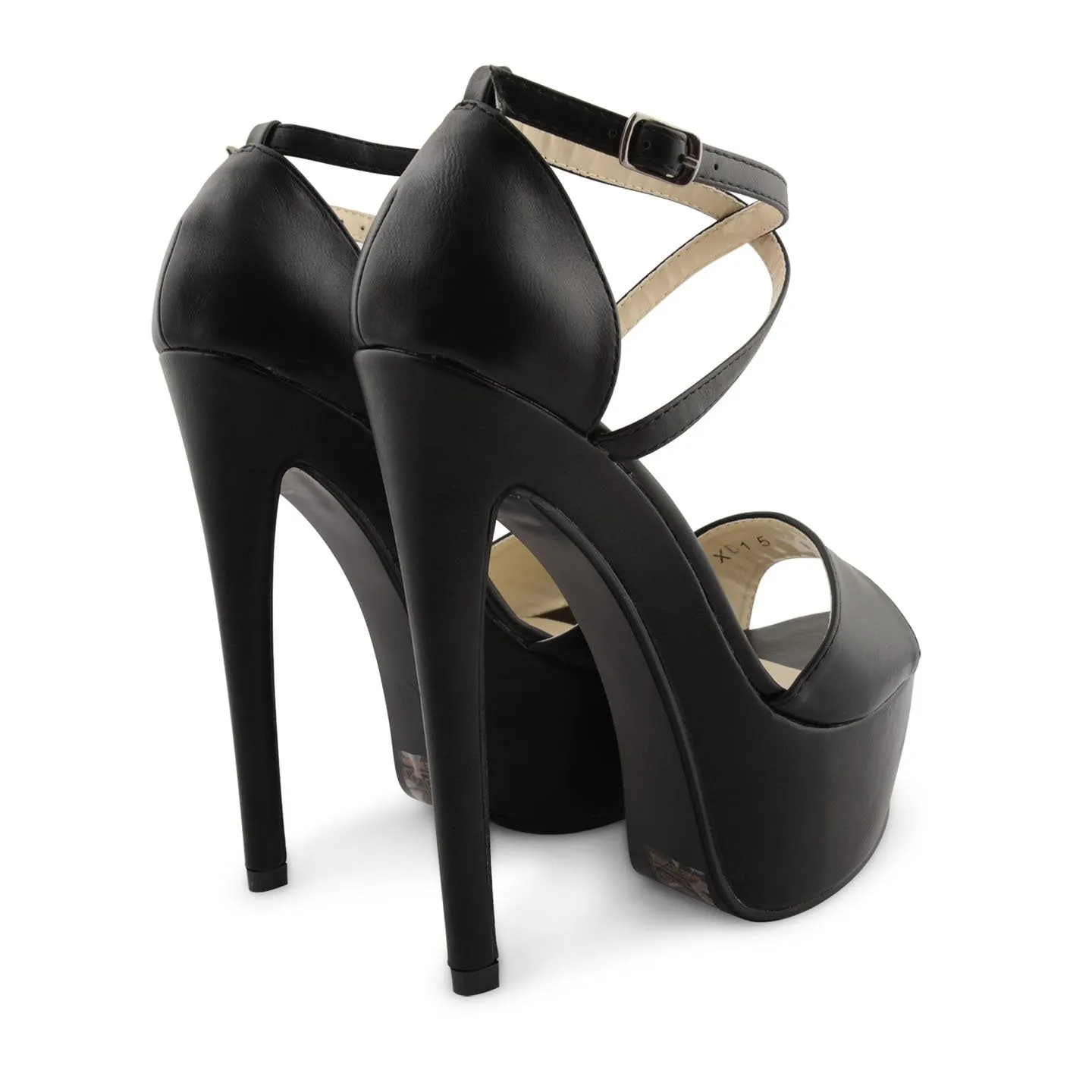 Black Pu Cross Over Strap Platform Heels - Martha