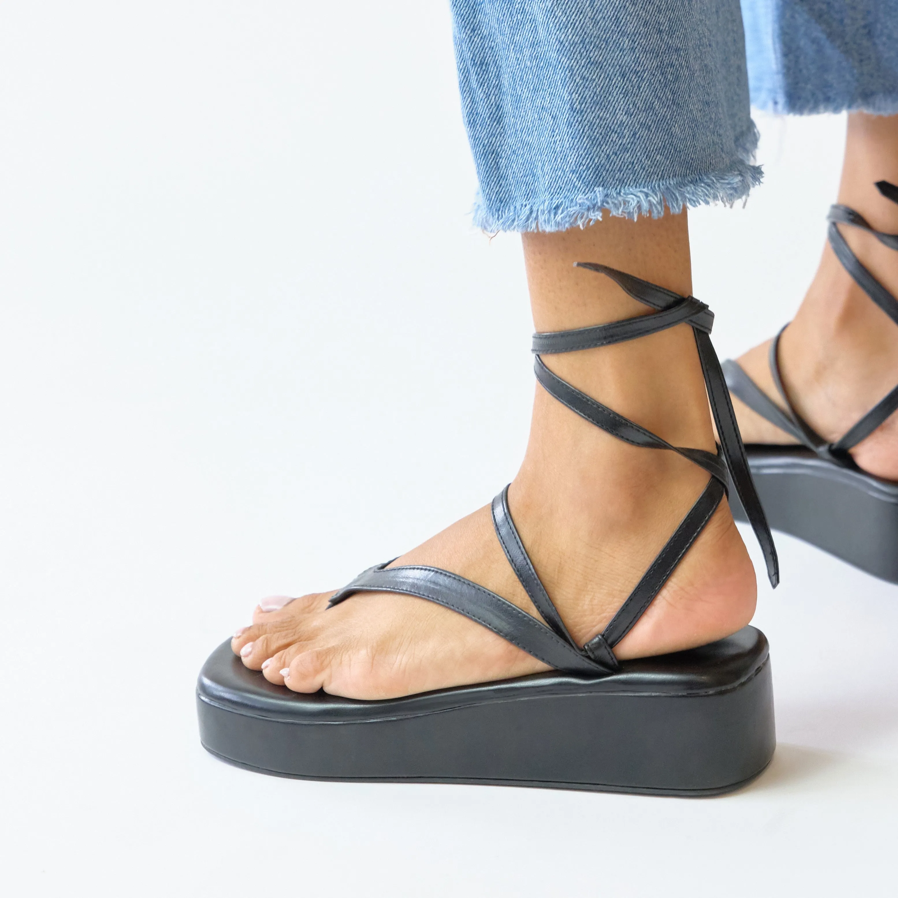 Black Tie Up Platforms Heels