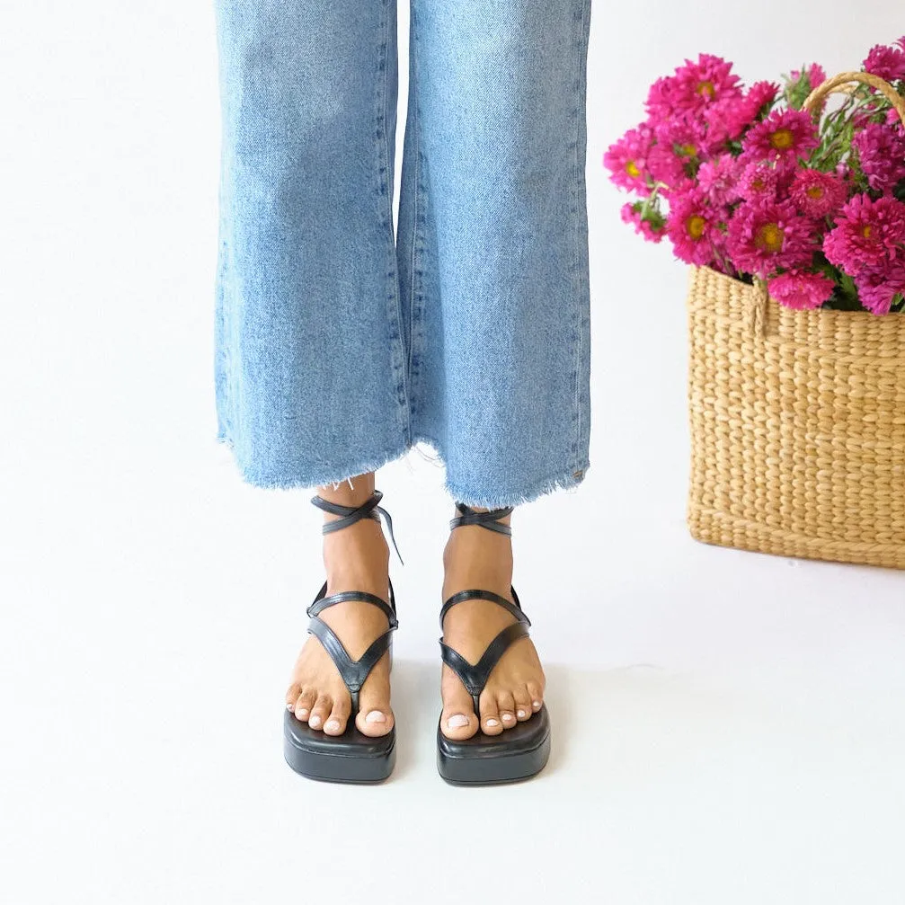 Black Tie Up Platforms Heels