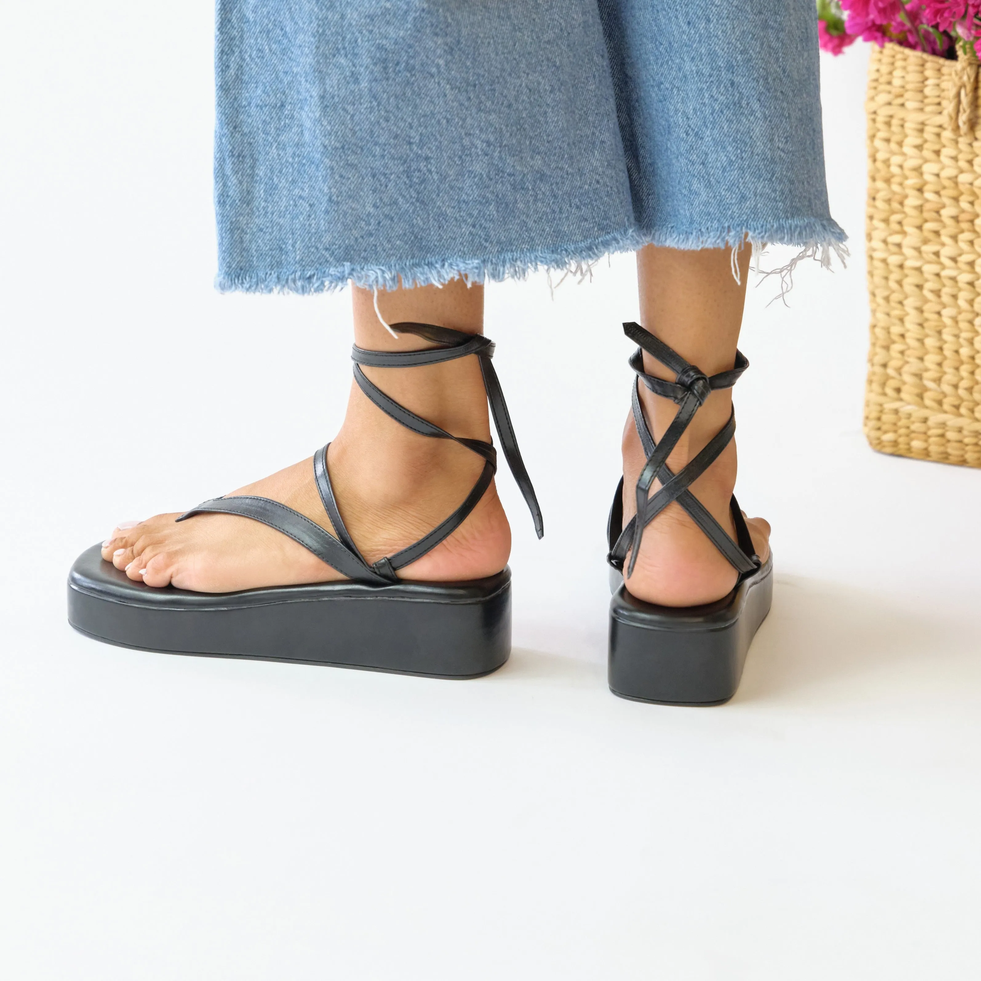 Black Tie Up Platforms Heels