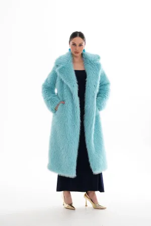 Blue Long Faux Fur Coat
