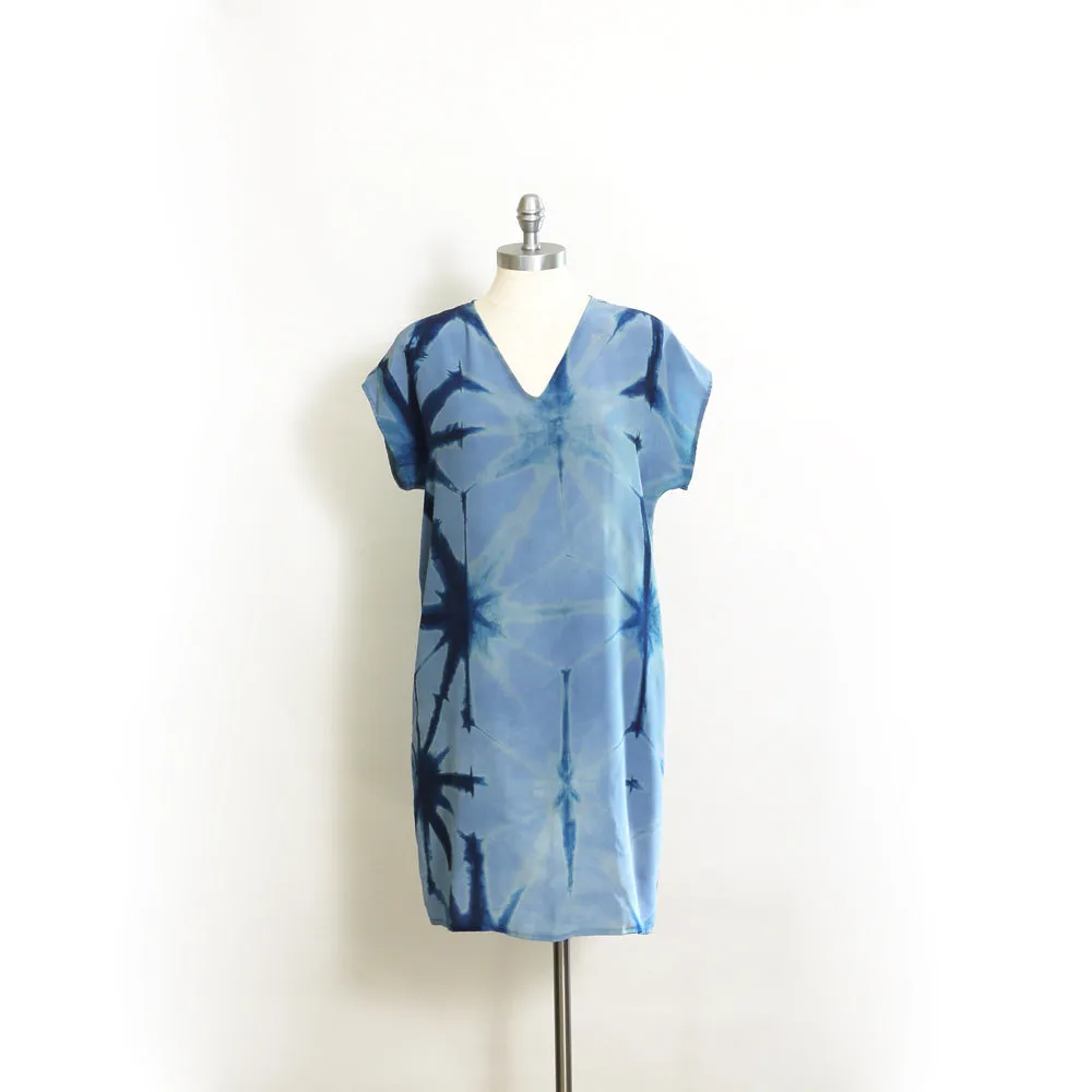 BLUE on BLUE indigo silk dress.