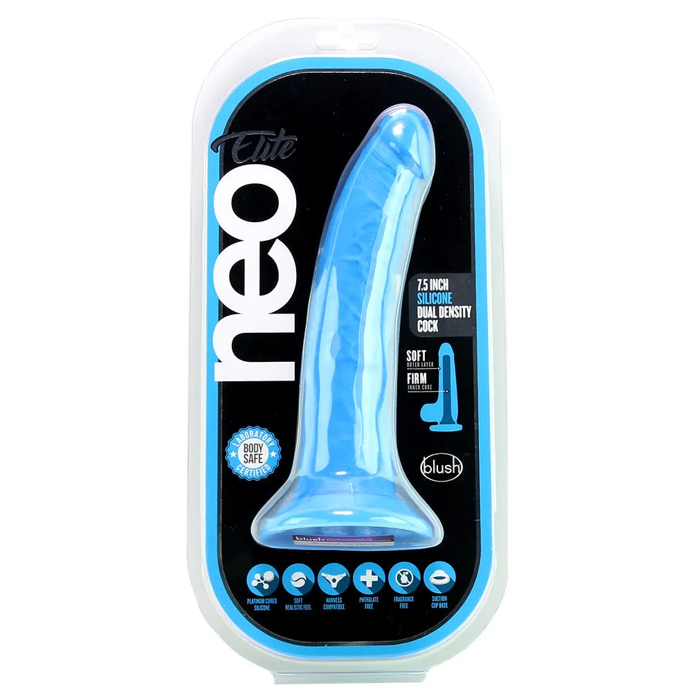Blush Neo Elite 7.5 in. Silicone Dual Density Dildo with Suction Cup Neon Blue