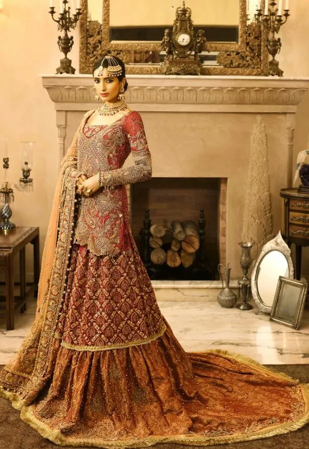 Bridal Orange Red Lehnga with Embroidery #N7067