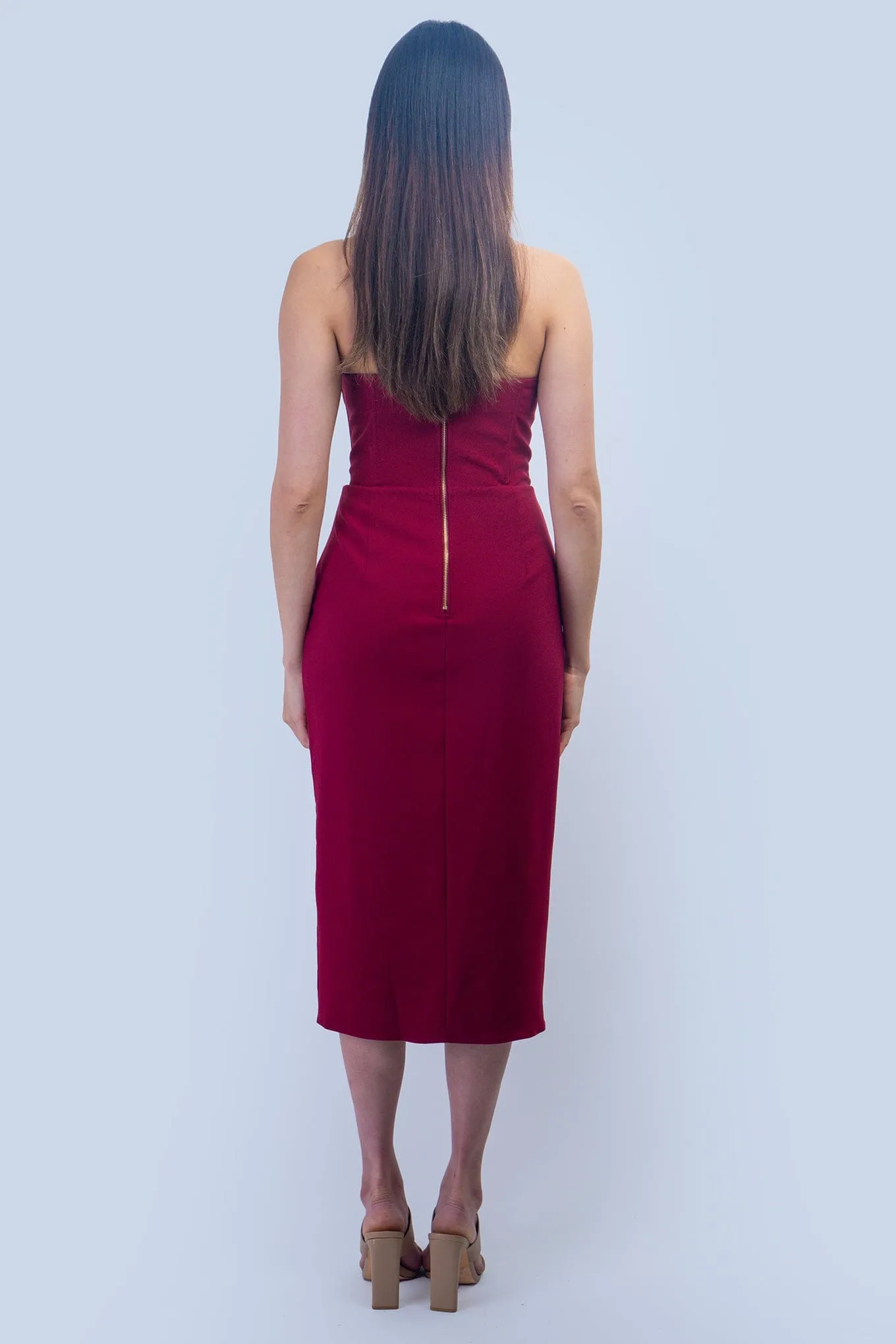 Burgundy Pointed Corset Slim Dress