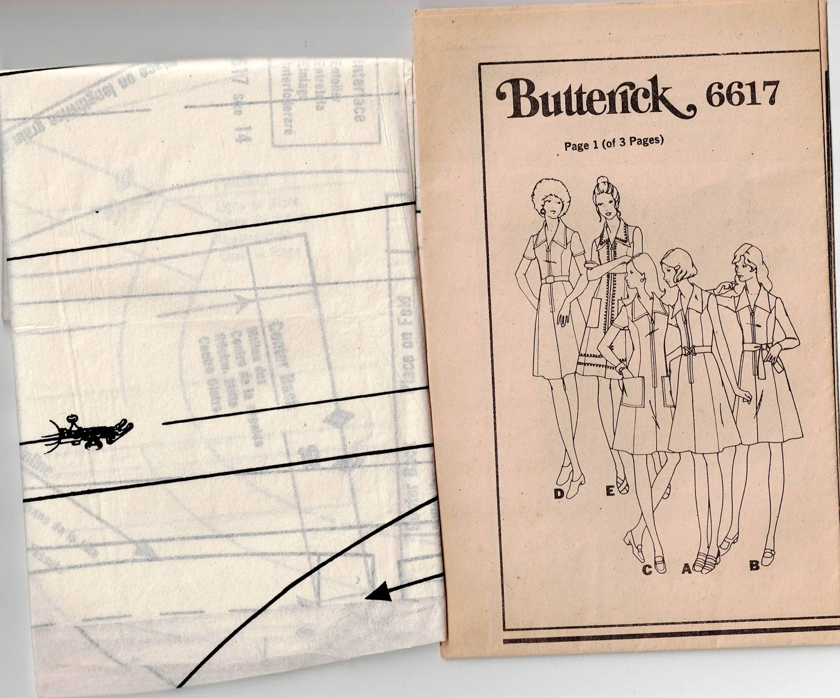 Butterick 6617 Womens Zip Front Shirtdress 1970s Vintage Sewing Pattern Bust 36 or 37 inches
