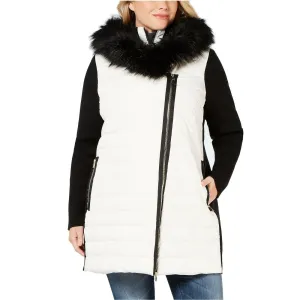 Calvin Klein Women's Plus Size Faux Fur Trimmed Hooded Walker Jacket
