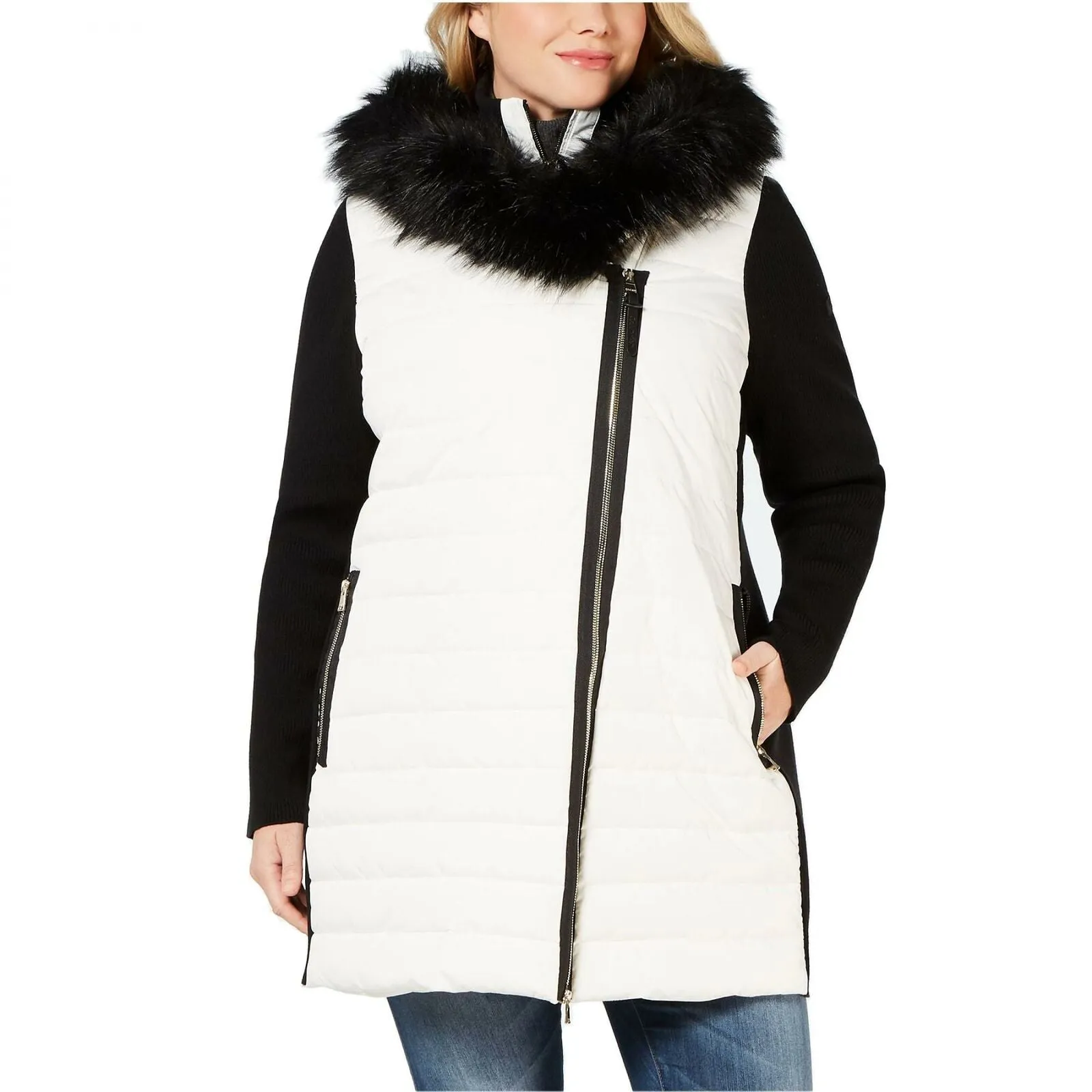 Calvin Klein Women's Plus Size Faux Fur Trimmed Hooded Walker Jacket