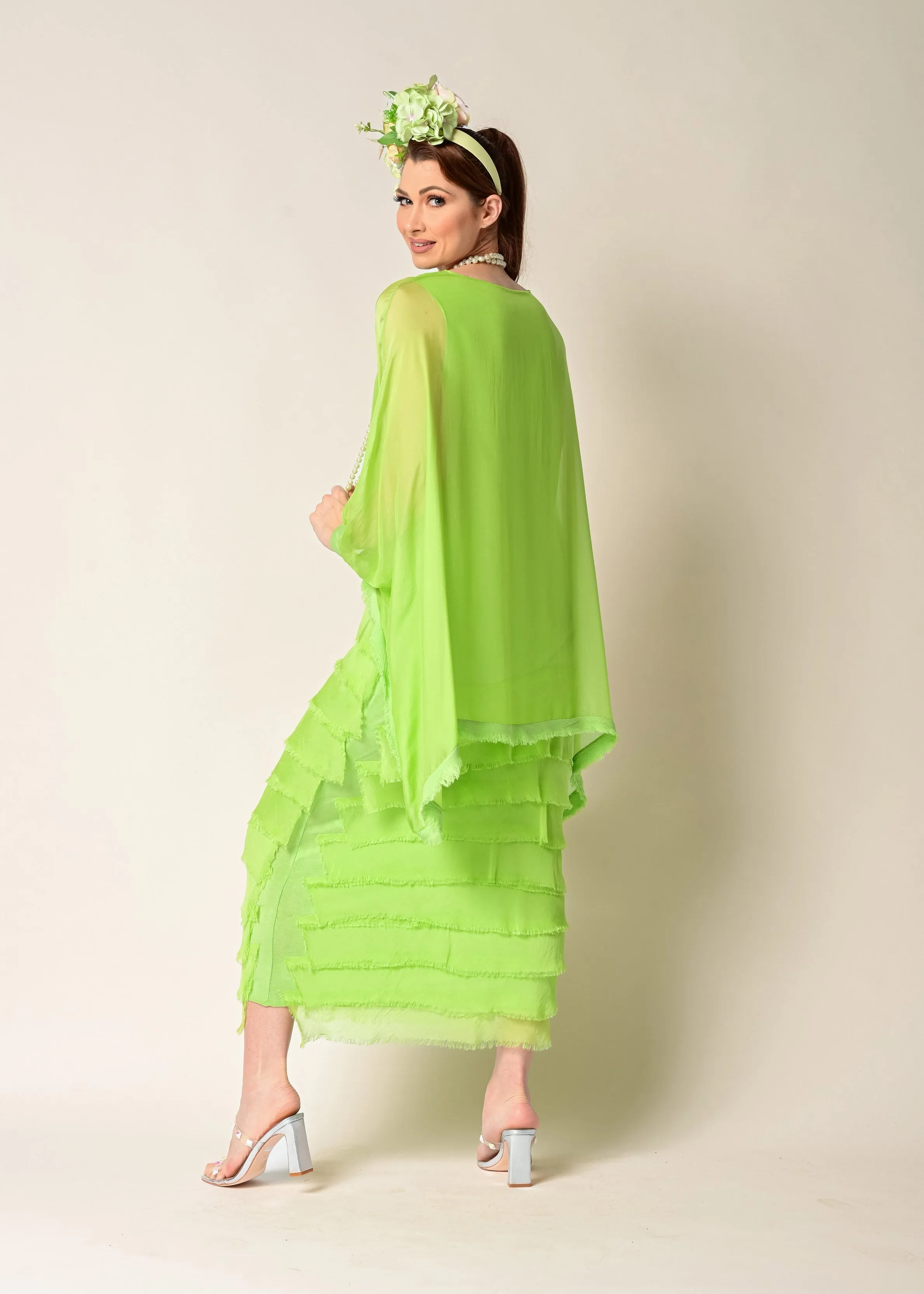 Candie Silk Dress in Lime Splice