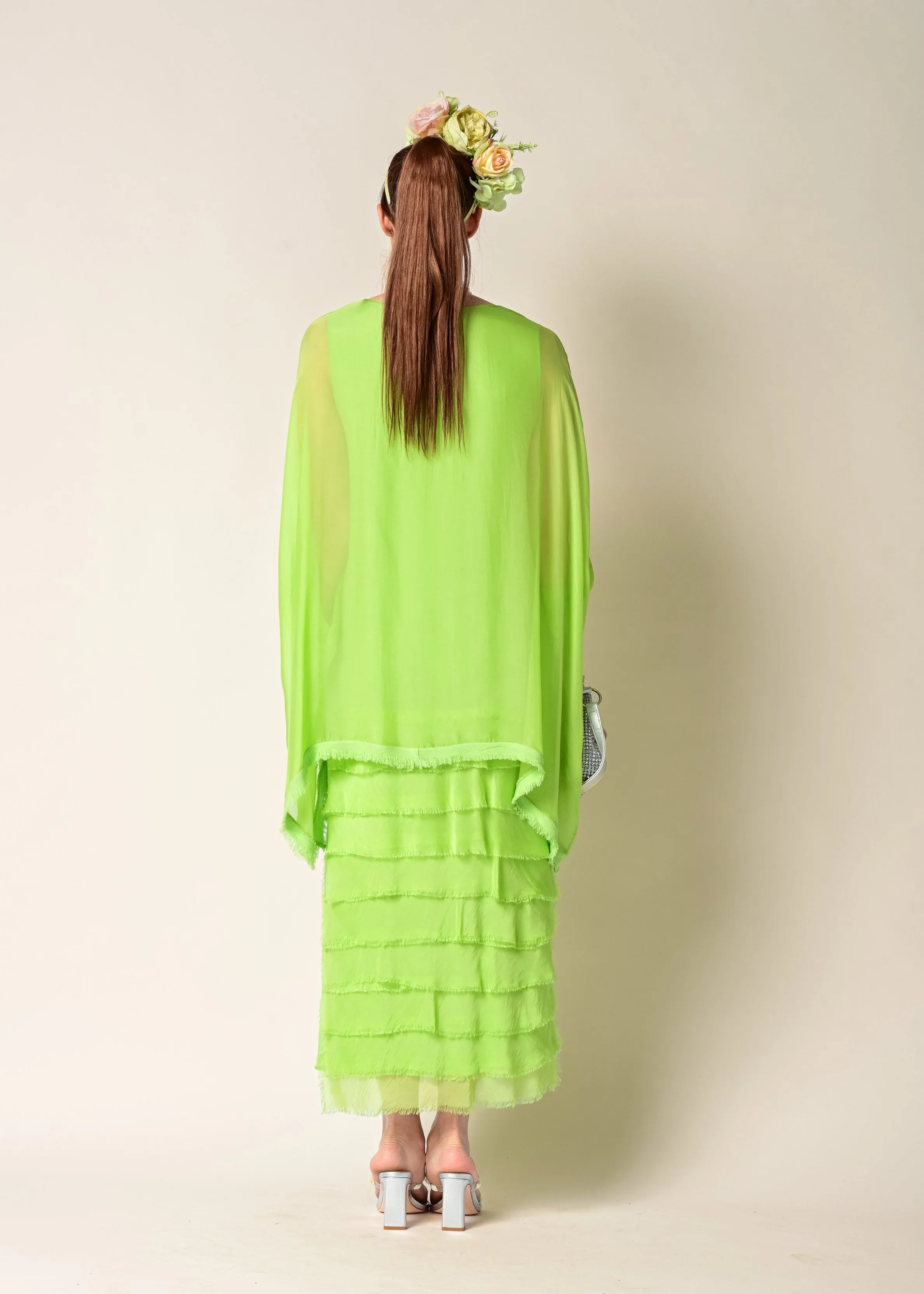 Candie Silk Dress in Lime Splice