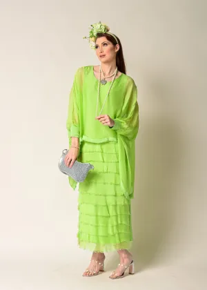 Candie Silk Dress in Lime Splice