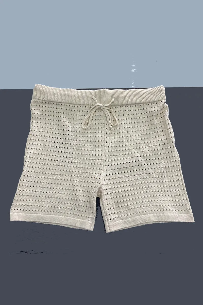 Casual Solid Hollowed Out Turndown Collar Half Sleeve Two Pieces