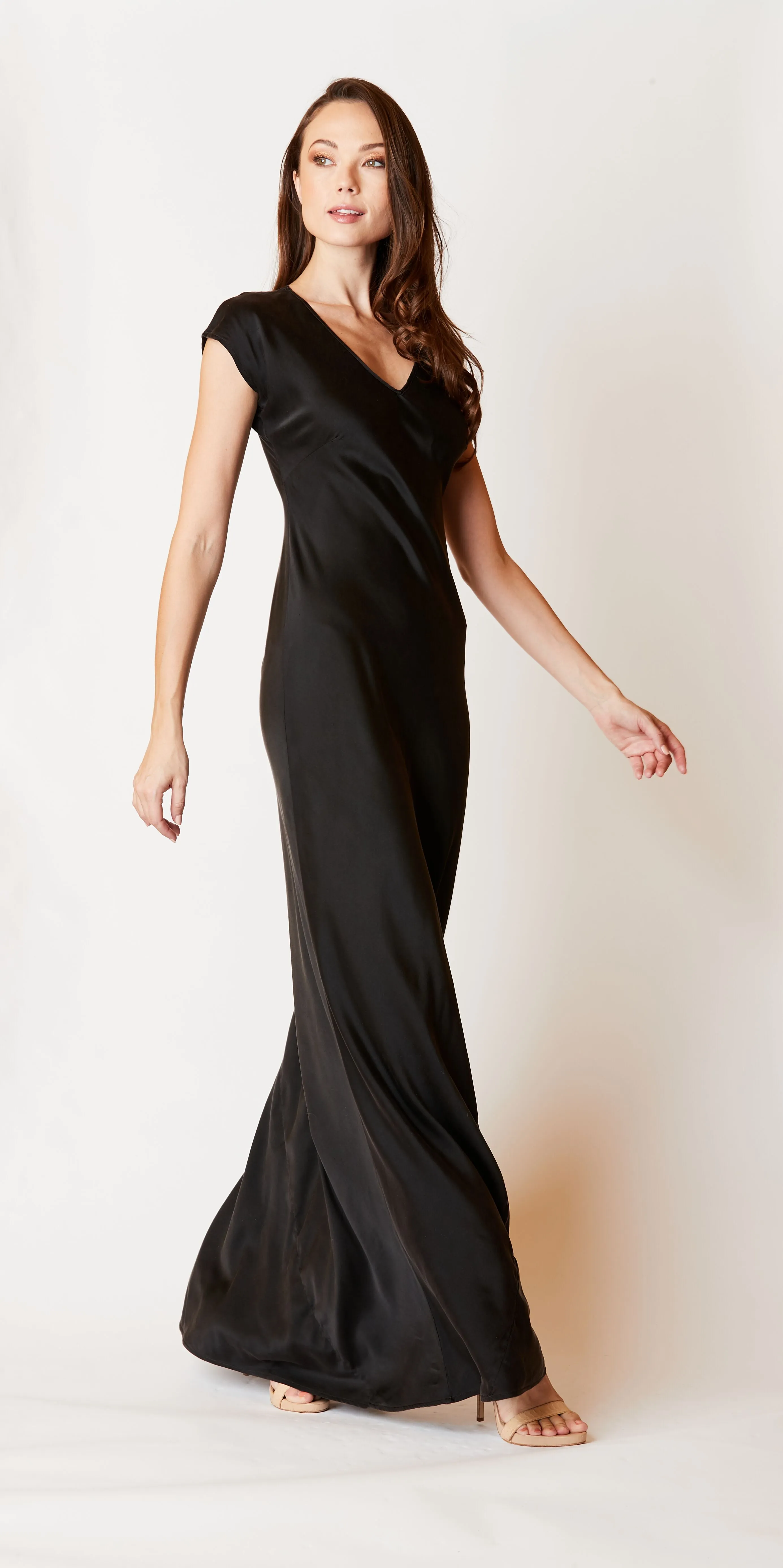 Charmeuse Cap Sleeve Maxi dress