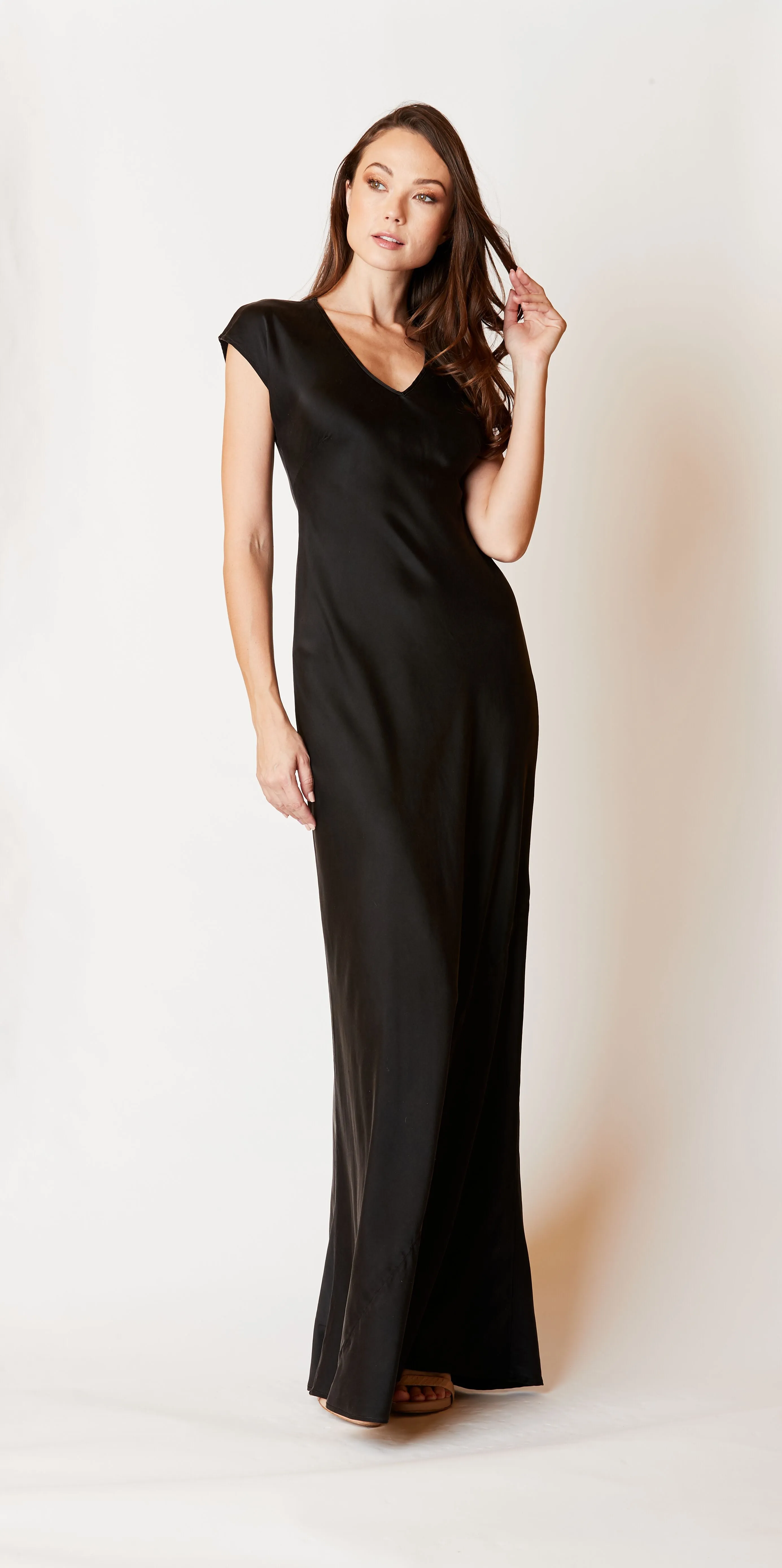 Charmeuse Cap Sleeve Maxi dress