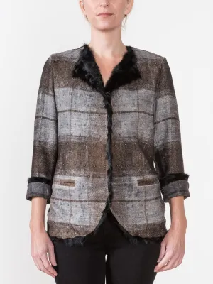 check jacket with fur and studs
