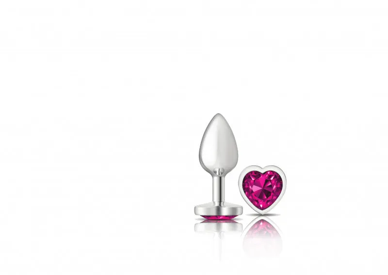 Cheeky Charms - Silver Metal Butt Plug - Heart - Bright Pink - Small